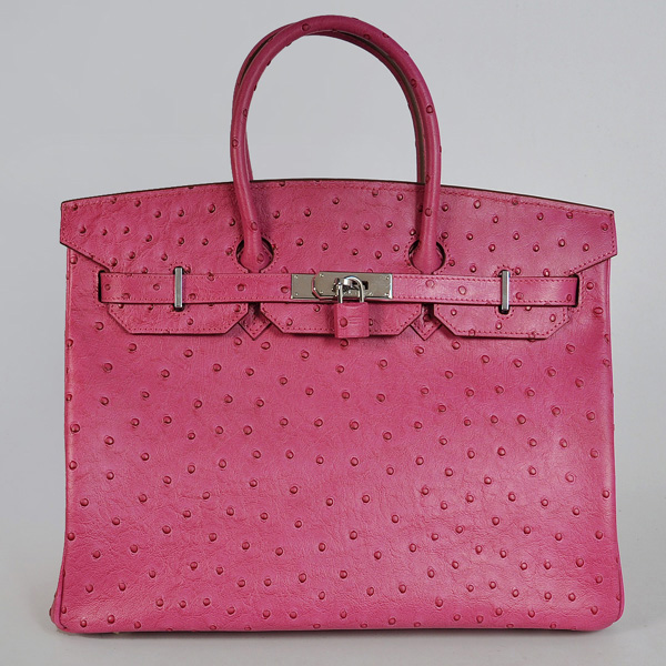 H35POSS Hermes Birkin 35CM Peach Ostrich strisce di cuoio (argento)